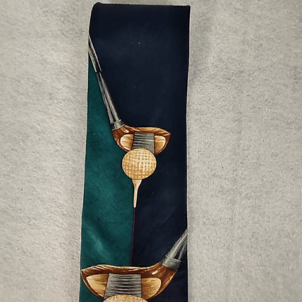 Evan-Picone Sport 100% Silk Golf Necktie Navy Teal Golf Clubs Balls Men’s Tie - Picture 2 of 8